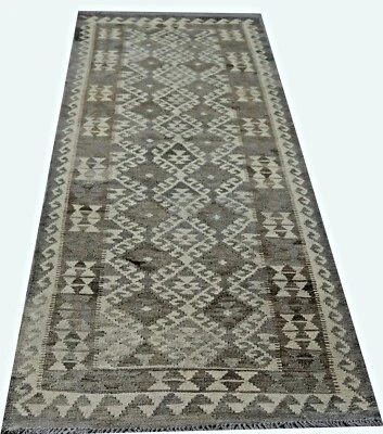 Genuine Handmade Afghan Brown Beige Natural Wool Kilim Runner Area Rugs 83x250cm - Image 1 of 3