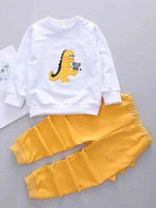 Shein Toddler Boys Dinosaur And Letter Graphic Pullover & Patched Sweatpants - Picture 1 of 3