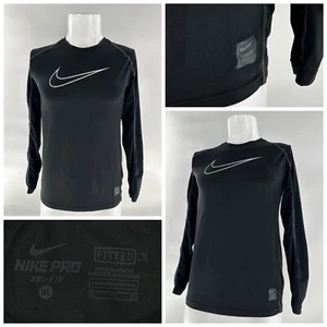 Nike Pro Long Sleeve Fitted Shirt Youth XL Black Polyester Spandex YGI L4-77 - Picture 1 of 13