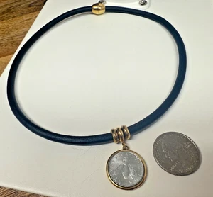 DAVID MARKSTEIN ORO 18K PLTD BISEL, MONEDA REAL Y PULSERA DE CUERO o COLLAR Lg - Imagen 1 de 12