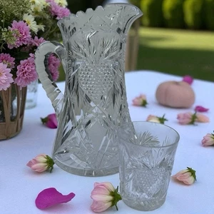 American Brilliant Period Cut Glass Crystal Heart Strawberry Pineapple Pitcher + - Picture 1 of 15