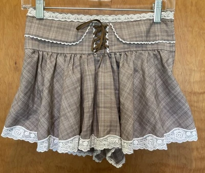 Liz Lisa Women’s Miniskirt Shorts Plaid Brown Lace Size 1 - image 1 of 4