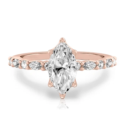 18k Rose Gold Ring Engagement Diamond Lab Grown Marquise 1.4 Carat IGI Certified - Image 1 of 4