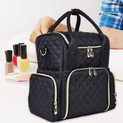 Nail Polish Organizer Case Portable Cosmetic Bag Makeup Pouch with Mesh Pocket - Image 1 of 4