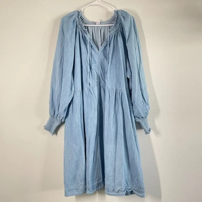 Antiguo Vestido Azul Marino Mujer 3X Azul Denim Cuello Calzoncillo Línea A Informal Minimalista Bolsillos Foto 1 de 4