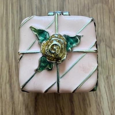 Monet "Petite Four" Pink Chocolate Candy Rose Enamel Trinket Box Keepsake - Image 1 of 4