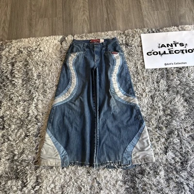 Vintage 00's Jnco Women's Hypnotix Baggy Blue & White Denim Jeans Size 9 29x27 - Image 1 of 4