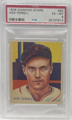 1936 Diamond Stars Baseball #94 Wes Ferrell PSA 6 EX-MT Boston Red Sox - Image 1 of 2