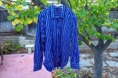 Мужская рубашка Robert Graham в синюю полоску (NWNOT) размер XL, вырез 17 дюймов x 36 дюймов - Изображение 1 из 4