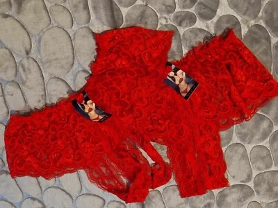 Transparent Ouvert Slip Set  2 x Rot mit Spitze im Schritt offen - Bild 1 von 2