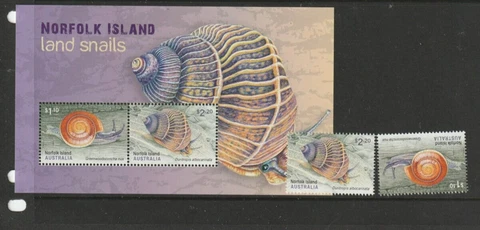 STAMPS NORFOLK IS 2021  LAND  SNAILS SET  &MINI SHEET  MUH Cover