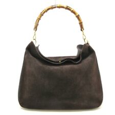 Auth GUCCI Bamboo - Dark brown Suede Leather Handbag
