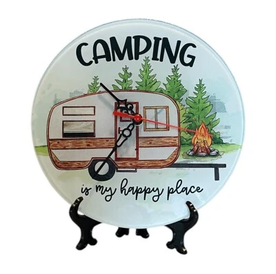 Reloj redondo de vidrio templado hecho a medida de 8'-camping~RV~Camping Grounds~Viajes~Regalo Foto 1 de 3