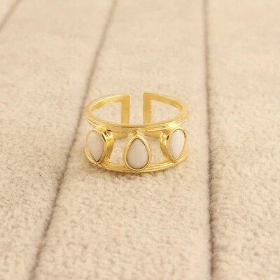 Кольцо из белого агата с тремя камнями золотое гальваническое регулируемое кольцо подарок для женщин - Изображение 1 из 2