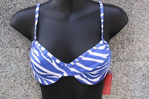 BIKINI OBERTEIL GRÖSSE 36 70B BLAU - WEISS GESTREIFT MIT BÜGEL - Bild 1 von 2