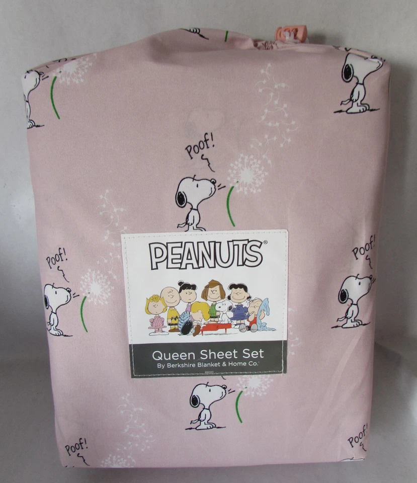 Berkshire Peanuts Snoopy Dandelion Poof Pink Queen Size Sheet Set