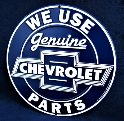Genuine CHEVROLET Parts *US MADE* Embossed Round Sign Garage Shop Man Cave Decor - Image 1 of 4