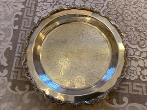 "Bandeja para servir vintage EPCA antigua inglesa plateada 3 patas 12"" por Poole 5017" - Imagen 1 de 9