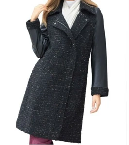 Women's Outerwear Winter Boucle Wool & Genuine Leather Jacket coat plus 24W 2X - Picture 1 of 12