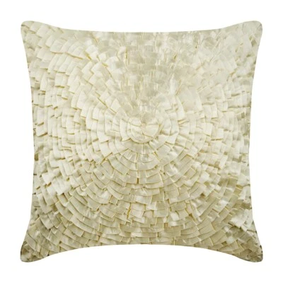 Decorative Couch Cushion Case Ivory 16"x16", Home Decor Satin - Delicate Bloom - Image 1 of 3