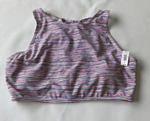 LOVE by GAP White Red Blue Striped Lace up High Neck Bikini Top Crop Top XL NWT - Picture 1 of 5