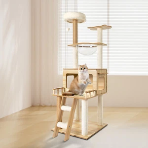 Árbol para gatos con escalones de escalada y bola oscilante, árbol para gatos MDF, poste rascador para gatos - Imagen 1 de 17