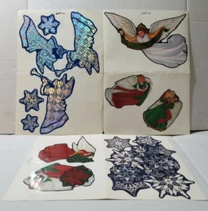 Vintage Navidad Ventana Adhesiva 3 Hojas Ángeles Copos de Nieve Reflectante Metálico - Imagen 1 de 4