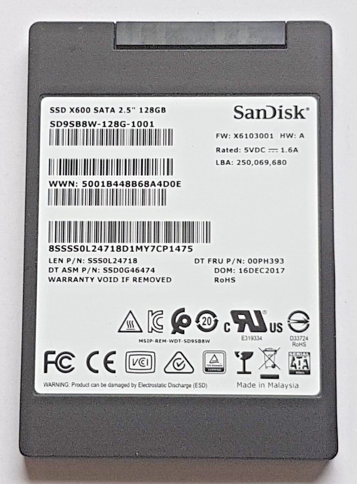 128 GB SATA III SanDisk X600 SSD SD9SB8W-128G-1001 3D-NAND TLC 2.5" Hard Drive - Image 1 of 1