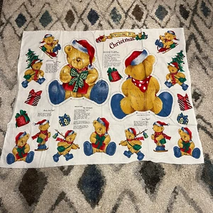 Rambling Ted Christmas Teddy Bear Pillow & Tree Ornaments Cut-N-Sew Fabric Panel - Picture 1 of 10
