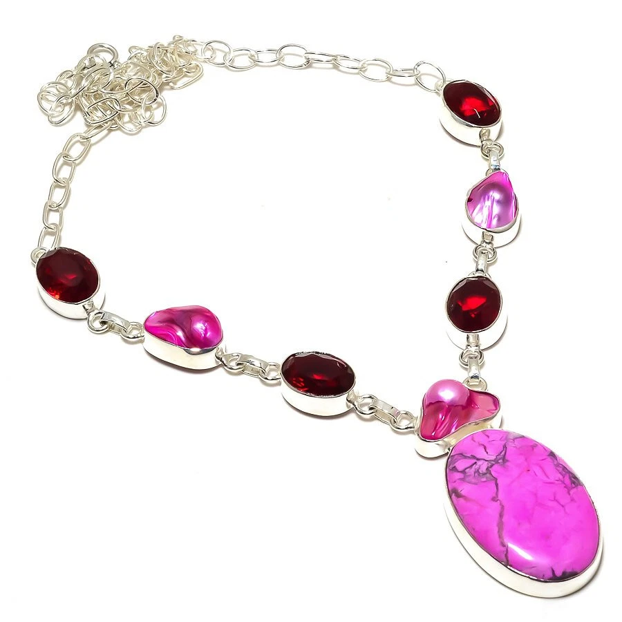 Collar Mohave Turquesa Titanio Perla Granate Piedras Preciosas Chapado en Plata 18" Foto 1 de 1