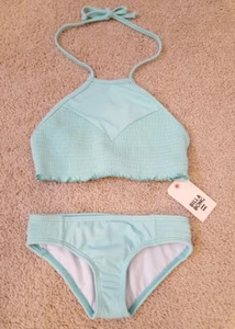 Billabong Girls' Sol Searcher Hi Neck Two Piece Swimsuit Set, SIZE 4,Beach Glass - Picture 1 of 6