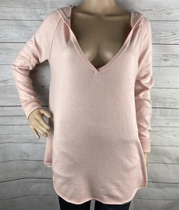 Lemón Hooded Sweater Small Pink Oversized Split Back Thin Knit Cashmere Blend - Picture 1 of 12