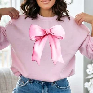Sweatshirt rosa Schleife Aquarell Coquette Print - Bild 1 von 13