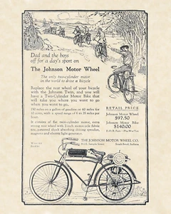 Johnson Motor Bike / Wheel 16x20 Bicycle Motorcycle Fine Art Print on Parchment - Picture 1 of 10