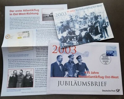 [SJ] Germany 75th Anniv Atlantic Flight & Pilots 2003 Aviation (postcard +FDC) - Image 1 of 4