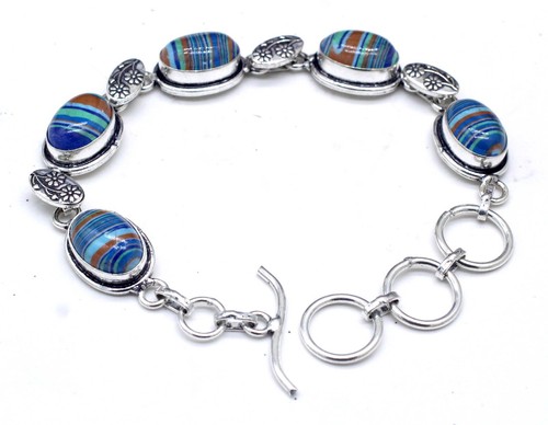 VALENTINO Bracciale gioielli in argento sterling 925 con pietre preziose calsilica arcobaleno misura 7 8"