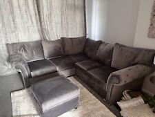 Charcoal Velvet Windsor Corner Sofa And Footstool. Brand New.