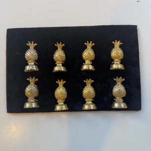 Set of 8 Vintage Gold Tone Brass Pineapple Place Card Holders, Neiman Marcus EUC - Picture 1 of 11