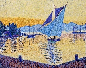 Sunset at port of Saint Tropez 16" x 20" acrylic on board by Michael Byro - Picture 1 of 1