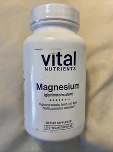 Vital Nutrients Magnesium Glycinate Malate 120 mg, 100 Vegan Capsules Exp 01/27 - Picture 1 of 3