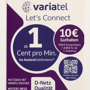 VARIAtel DE +49 Deutsche Karte SIM Card Prepaid Active - Zdjęcie 1 z 9