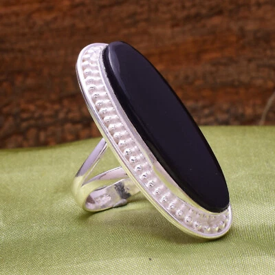 Appealing Onice Nera Gemma 925 Argento Sterling Artigianale Anello Tutti Misura - Immagine 1 di 4