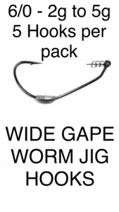 6/0 MUSTAD VMC STYLE WEIGHTED WIDE GAPE WORM JIG HOOK/SOFT PLASTICS 2g to 10g. - Picture 1 of 13