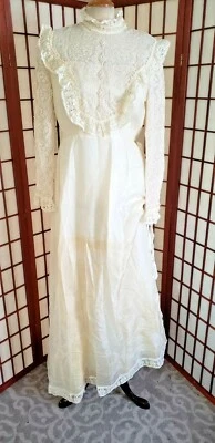 Vtg Antique Art Deco 1920s-30s Satin/Lace Wedding Dress 1930s Bridal steampunk - Image 1 of 4