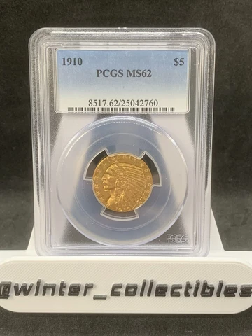 US 1910 Gold Indian Head $5 Half Eagle PCGS MS 62 Cover