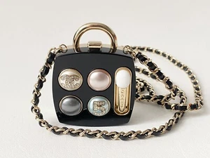 $3.5K CHANEL 2023S GOLD METAL & RESIN COMPACT POWDER CHARM BLACK CHAIN NECKLACE - Picture 1 of 24