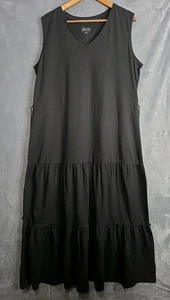 Denim & Co Maxi Dress XL Black Sleeveless Tiered V-Neck Knit RN81893 A213676 - Picture 1 of 10