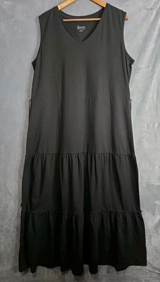 Maxi Vestido Denim & Co XL Negro Sin Mangas Niveles Cuello en V Tejido RN81893 A213676 Foto 1 de 4