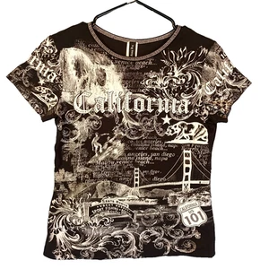 Big Bang Clothing Women All Over Shirt California HWY 101 Short Slv. Bridge SZ S - Picture 1 of 10