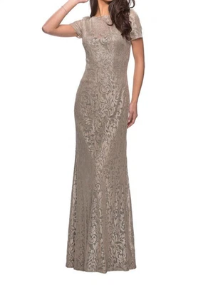 New NWT 4 6 LA FEMME beige pale gold Lace mob EVENING dress Gown 25528 $598 - Image 1 of 4